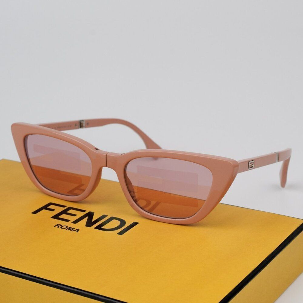 New Fendi Fe40089i 72u Folding Pink Mirror Pattern Women Cat Eye Sunglasses